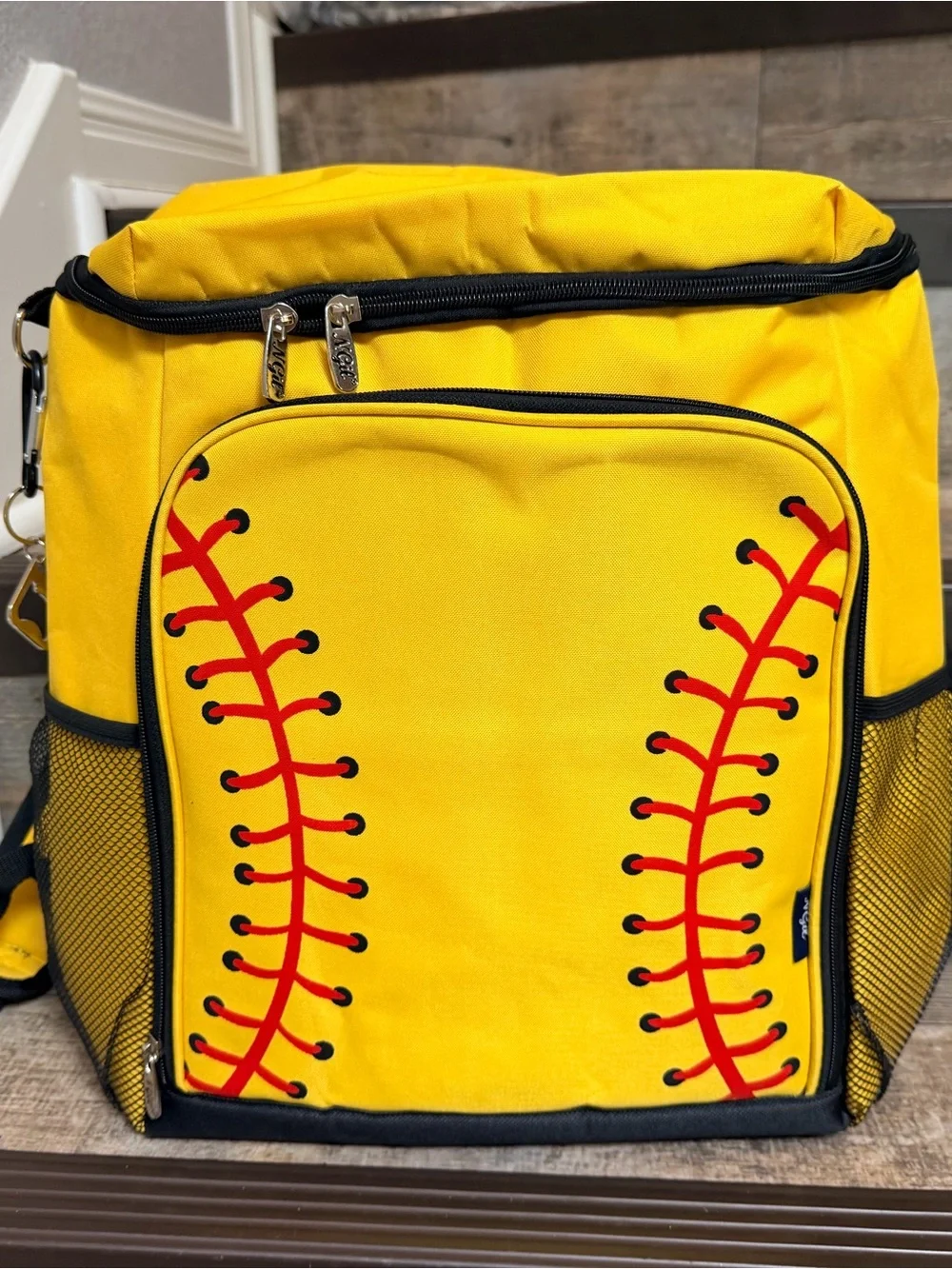 NWT Yellow Softball-Themed Insulated Cooler Backpack, Game Day Insulated cooler